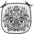 Lunarable Gallus Chair Cushion Pad, Polish Floral Design with Roosters Traditional Folk Pattern Easter Celebration, Seat Padding for Kitchen & Patio with Anti-Slip Backing, 16"x16", White and Black