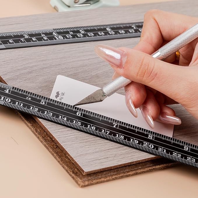Mr. Pen- Metal Straight Edge Ruler, 4 pcs, 6", 8", 12", 14", Black, Stainless Steel Ruler Set, Imperial & Metric Measurements for Drawing, Home, Office, Engineering