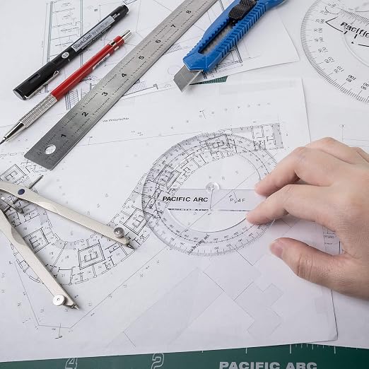 2 Pack | Pacific Arc's 8 Inch 360 Degree Plastic Circular Protractor Clear