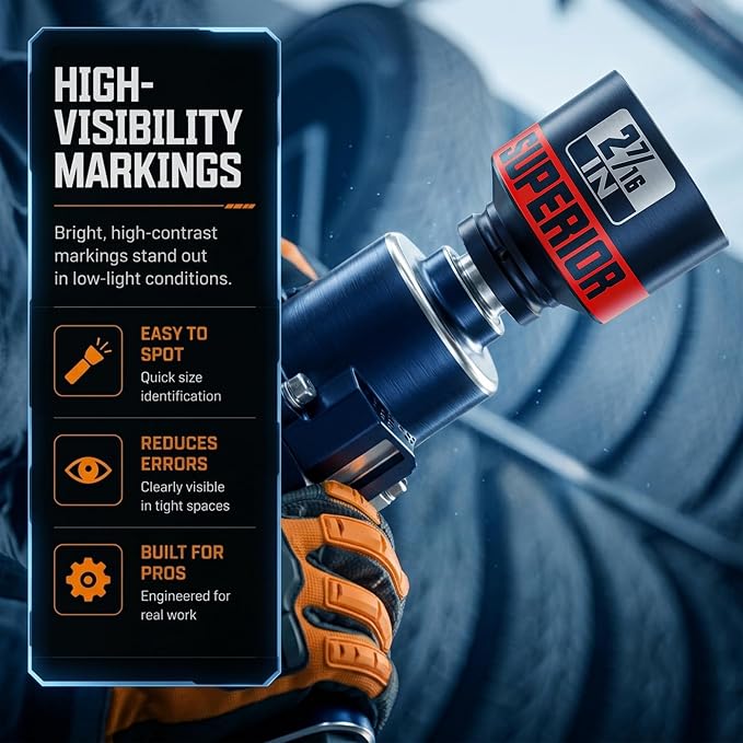 8 Piece 3/4”Drive Shallow Impact Socket Set, 2-1/16”-2-1/2”Axle Nut Sockets, SAE, CR-MO, 6 Point, Tools for Removing Mechanical Nuts, Large Automotive Repairs, Agricultural implement