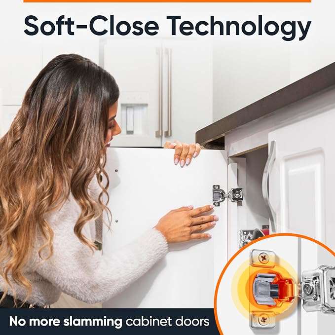 Decobasics 4 Pack Soft Close Cabinet Hinges 1-1/2" Overlay for Kitchen Cabinet Doors, Slow Self-Closing Concealed Hidden Hinges for Face Frame –Stainless Steel, 3-Way Adjustable & Quiet Close Damper