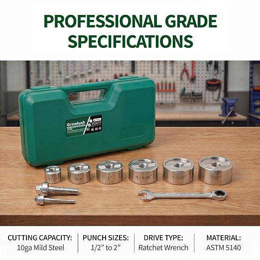 Ratchet Knockout Hole Punch Driver Kit, 1/2" to 2" Slug-Buster Knockout Electrical Conduit Hole Cutter Set Manual KO Tool Kit with 6 Dies & Ratchet Wrench, for Electrical Conduit & Panels