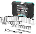 DURATECH 3/8" Drive Socket Set, 40-Piece Metric & SAE Tool Set | Includes 90-Tooth Ratchet Handle and Extension Bar for Auto Repair, Maintenance and DIY Work
