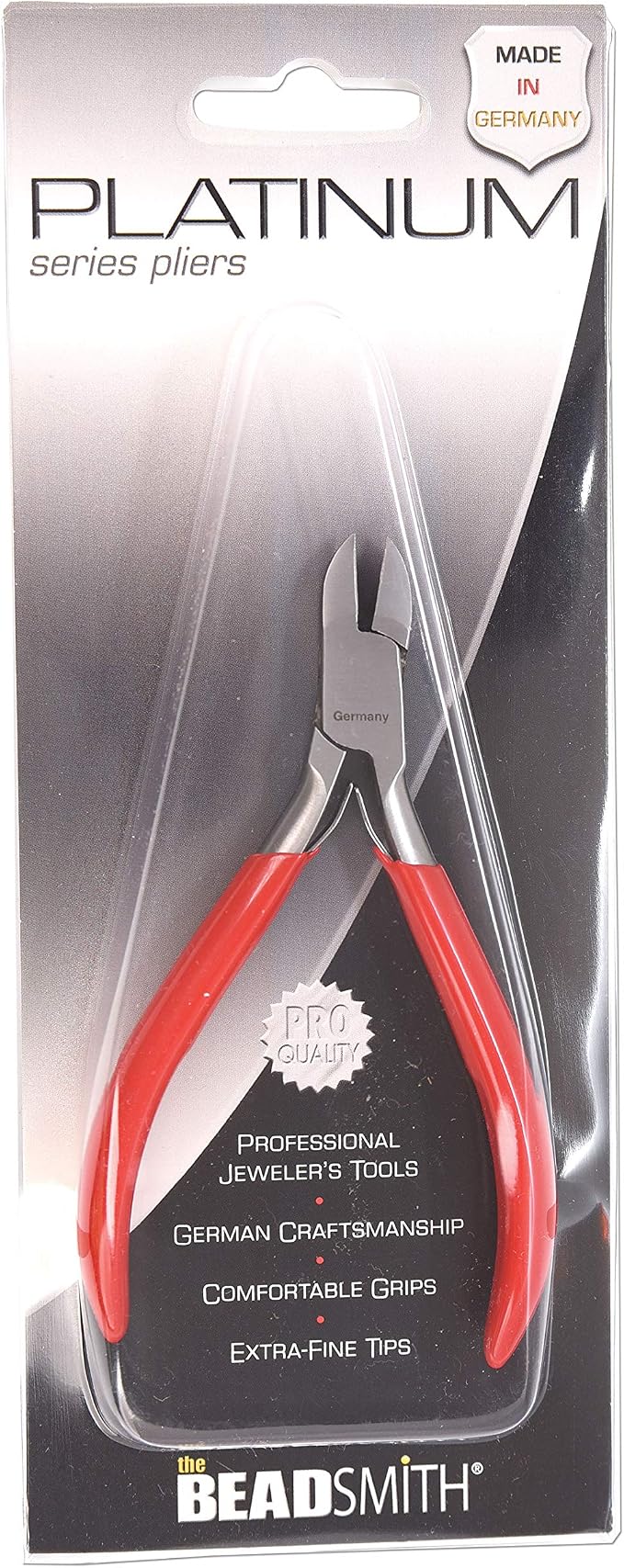 The Beadsmith Platinum Series German Semi-Flush Sidecutter, 4.75 inches (120mm) with Polished Steel Head, red PVC Comfort Grip Handle and Double-Leaf Spring, Tool for Jewelry Making