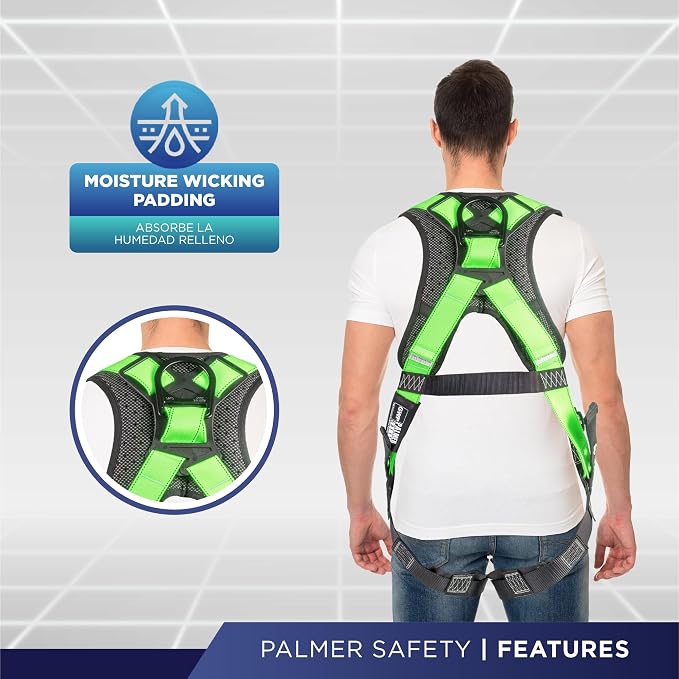 Full Body Harness with 5 Point Adjustment, Dorsal D-ring, Grommet Legs, Two Side D Rings, and Fall Indicators