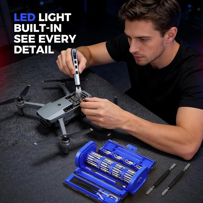 UF-TOOLS Mini Electric Screwdriver, 83 in 1 Cordless Rechargeable Small Power Screwdriver Set with 71 Bits, Led Light and Magnetic Mat, Professional Repair Tool for Phone Watch Camera Laptop PC, Blue