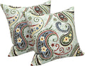 LVTXIII 2 Pack Outdoor Pillows 18x18 Inch, Square Throw Pillows with Inserts, Decorative Water-Repellent Pillow Cushions for Patio Furniture and Garden Sofa, Paisley Light Cyan
