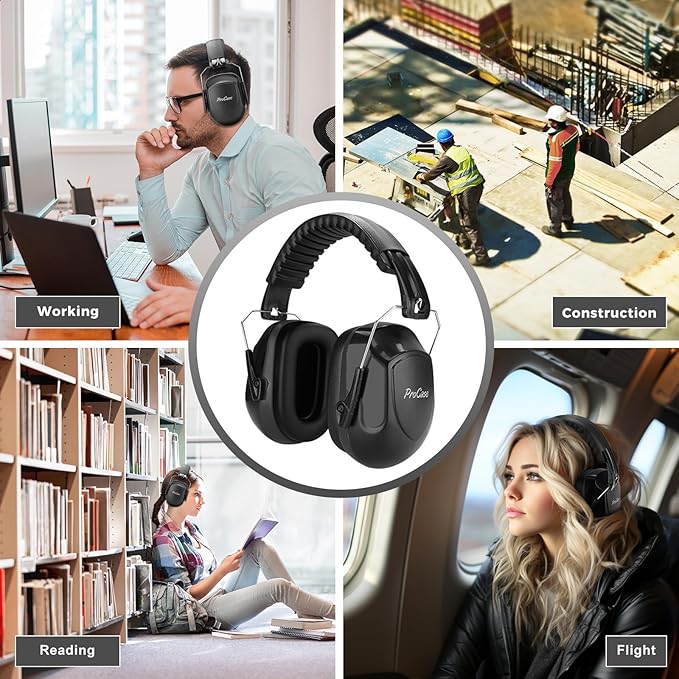 ProCase Noise Reduction Ear Muffs, Sound Proof Ear Protection, NRR 28dB Noise Cancelling Headphones for Adults Kids Autism, Hearing Protection for Mowing -2 Packs, Black