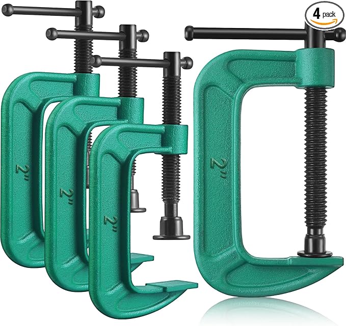 4 Pcs C Clamp Set 2 Inch Heavy Duty G-Clamps Automotive and Wood Working Clamps with Jaw Opening Sliding for DIY Carpentry Woodworking Welding and Building(2 Inch, Green)