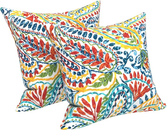 LVTXIII Outdoor/Indoor Throw Pillows, Decorative Throw Pillows with Inserts, 18”x18” Square Pillows for Bed, Couch, Sofa and Patio Furniture (Set of 2, Paisley Multi)