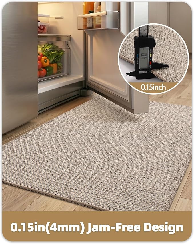 Color&Geometry Kitchen Rugs and Mats Non Slip Washable, Absorbent Woven Kitchen Runner Rug Easy to Clean Kitchen Floor Mats for in Front of Sink, Laundry Room, Hallway, 17”x59”, Greige