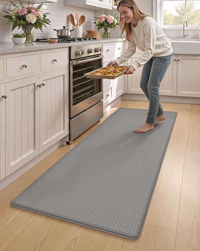 Color&Geometry Anti Fatigue Cushion Kitchen Mat for Floor -24"x71",Wide,Easy Clean, Water & Oil Proof, Anti Slip, Foam Rubber Runner Rug for Front Sink Comfort Standing,Grey