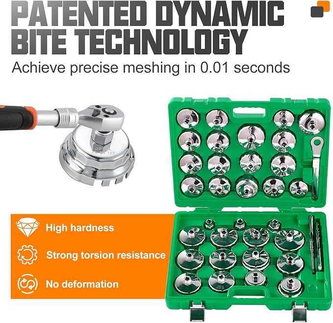 Auto Oil Filter Socket Wrench Set, Stainless Steel | Cup Type 1/2 inch Drive, Cap Removal Tool, Drain Plug Socket Set Included, Compatible Car, SUV