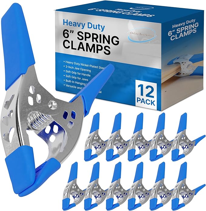 Lot of 12-6" inch Spring Clamp Large Super Heavy Duty Spring Metal Blue - 2.5 inch Jaw opening