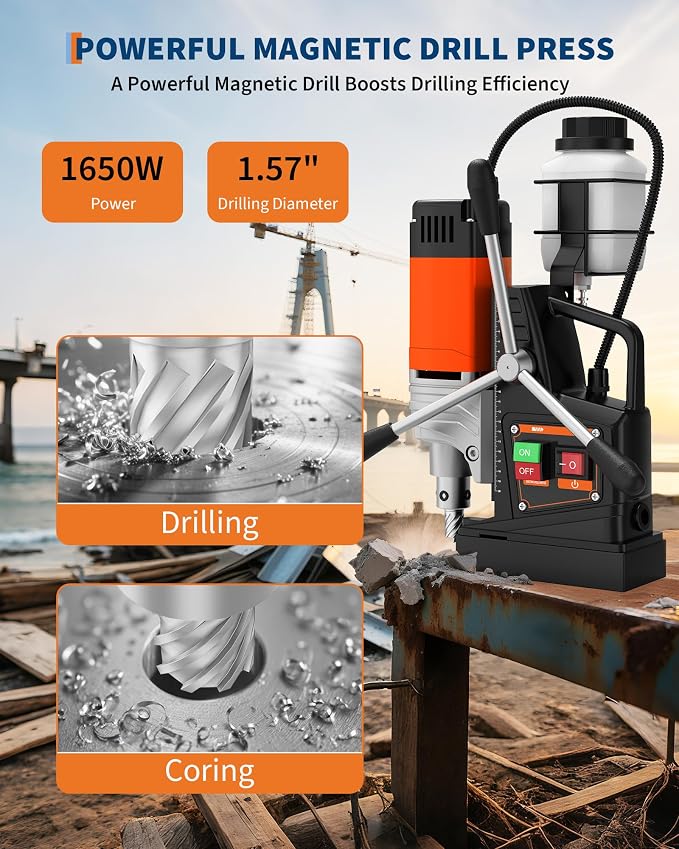 GarveeTech Mag Drill Press, 1650W 1.57 in Boring Diameter, 2922Lbf Power Portable Magnetic Drill, 810 PRM, Electric Drilling Machine for Metal Surface, Industrial and Home Improvement