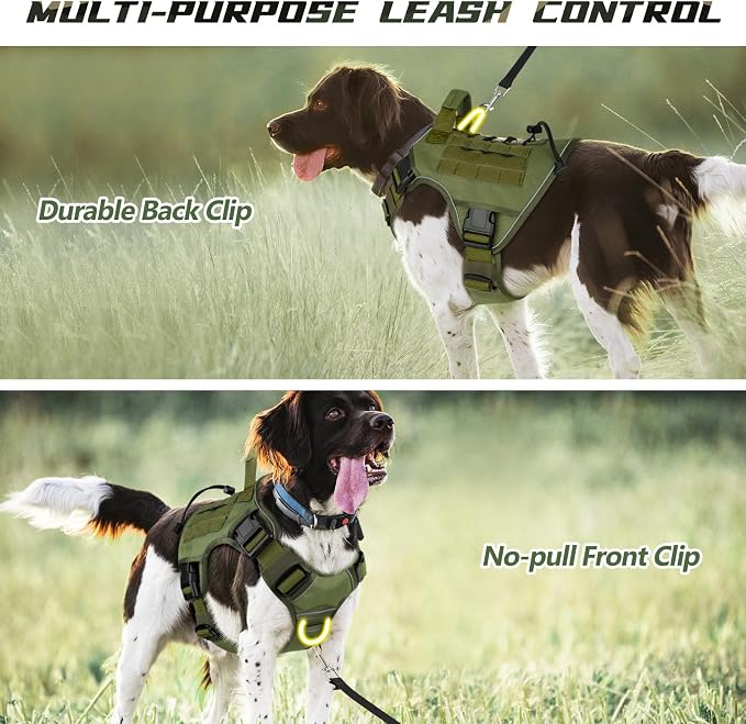 WINGOIN Green Tactical Dog Harness for Extra Large Dogs,No Pull Dog Harness | Heavy Duty with Handle,Adjustable Reflective,Military K9 Style,Big Size Dog Vest,for Great Dane,for Walking Training Hunting