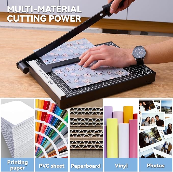 ISDIR 12 Inch Paper Trimmer with Automatic Security Safeguard and Side Ruler for A4, Craft Paper, Label, Photo and Cardstock - Ideal for Scrapbooking and DIY Projects(Black) (12"Black5)