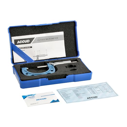 Outside Micrometer 1-2" Measuring Range, 0.0001" Graduation, Ultra-Precision Machinist Tool, Carbide Tips, Vernier Scale, Ratchet Stop, Includes Case