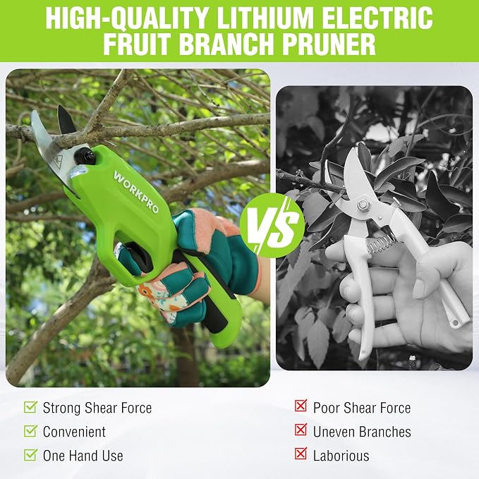 WORKPRO 7.2V Electric Pruning Shears, Battery Powered Pruning Shears, Cordless Tree Pruner, 0.8 Inch Cutting Diameter, Branch Cutter Gardening Scissors with Rechargeable Battery