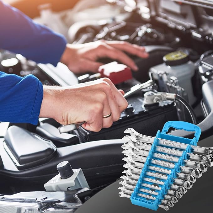 DURATECH Combination Wrench Set, Metric, 11-Piece, 8-19mm | 12-Point, CR-V Steel, Organized in Wrench Holder