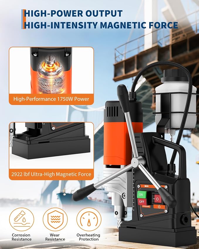 Magnetic Drill, 1750W 2" Boring Diameter, 2922Lbf Power Portable Magnetic Drill, 810 PRM, Electric Drilling Machine for Metal Surface, Industrial and Home Improvement
