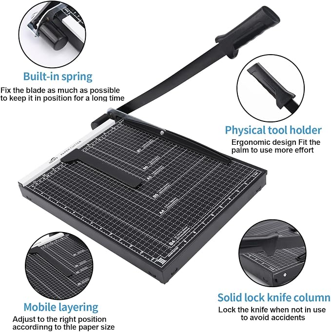 ISDIR 15" Guillotine Paper Cutter with Dual Pressure Bars, 15 Sheet Capacity, Magnetic Guide, Blade Lock, Heavy Duty Metal Base, for Cardstock, Crafts, DIY, Photos & Office
