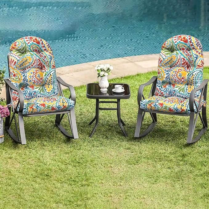 LVTXIII Outdoor Adirondack Chair Cushions, 44x19x4 Inch Non-Slip High Back Rocking Chair Cushion, Tufted Seat Cushion for Patio Furniture, Set of 2, Paisley Multi