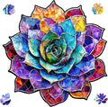 Delobil Stained Glass Succulent Wooden Puzzles for Adults, 500 Pieces Mandala Jigsaw Puzzles, Unique Shaped Royal Size Wood Puzzle Gift for Kids, Family Game 16.4'' x 16.7''