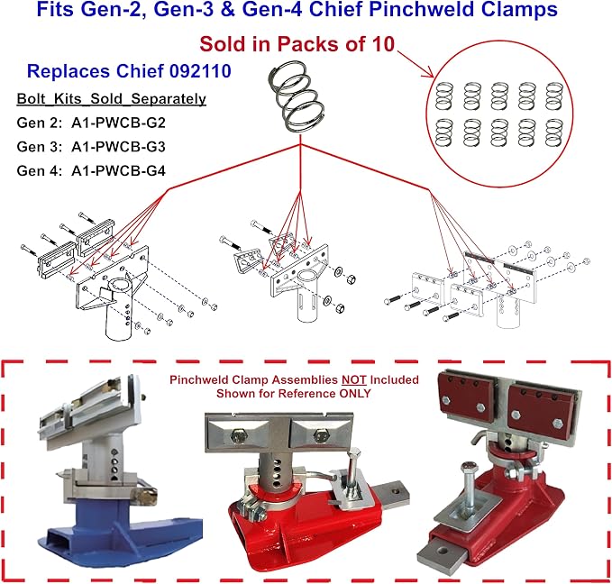 Compression Springs for Chief UAS (Universal Anchoring System) Generations 2, 3 and 4 Pinch Weld Clamps, Replaces Chief 092110, 10-Pack