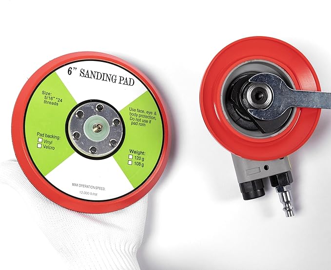 Pneumatic random orbital sander 6-inch light weight palm sander 3/16" (5 mm) diameter orbit 12000 RPM with extra 15pcs sandpaper