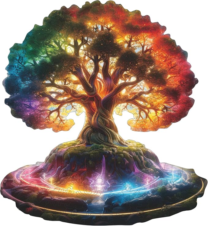 MEATRN Glowing Tree of Life Wooden Puzzles - 200 Pieces Fantasy Forest Nature Landscape, Irregular Shape Wood Jigsaw Puzzle for Adults, Educational Puzzles for Family Game, 10.5x11.4 in