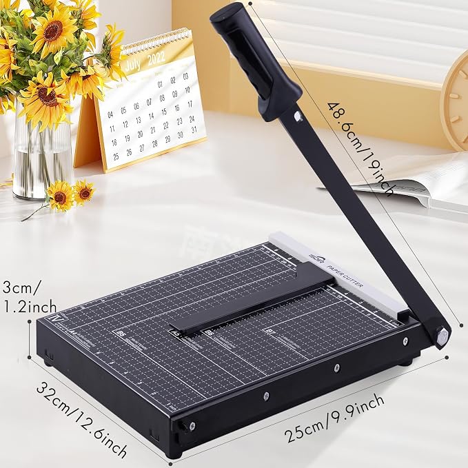 ISDIR 12” Heavy Duty Metal Paper Cutter - 15 Sheet High Capacity Guillotine Trimmer with Blade Safety Lock & Magnetic Guide, Professional Craft Cutter for Cardstock, Photos, DIY & Office