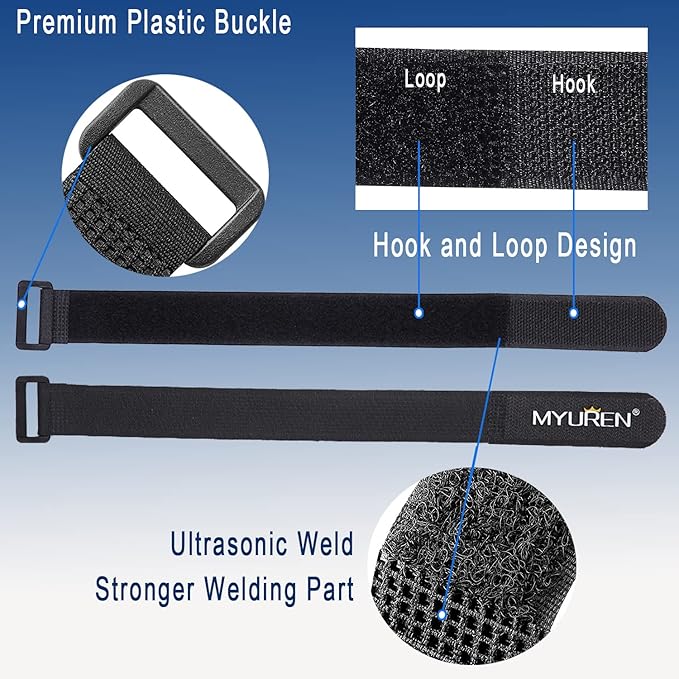 1"x 12"-12 Pack Reusable Fastening Cable Straps with Buckle Adjustable Hook and Loop Securing Strap Multi-Purpose Cinch Strap for Cord Management