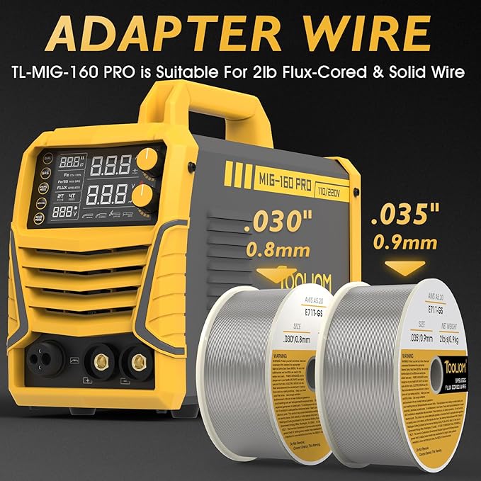 TOOLIOM 160A MIG Welder 4 in 1 Gas MIG/Flux Core MIG/Stick (MMA)/Lift TIG Welding Machine 110/220V Dual Voltage Welder IGBT DC Inverter with LCD Display