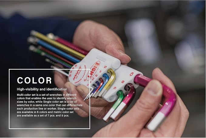EIGHT TOOL TELC-S9NP, MULTICOLOR, TAPER HEAD HEX KEY EXTRA LONG SET, INCH, 9PC 1/16-3/8" W/EXTENSION PIPE