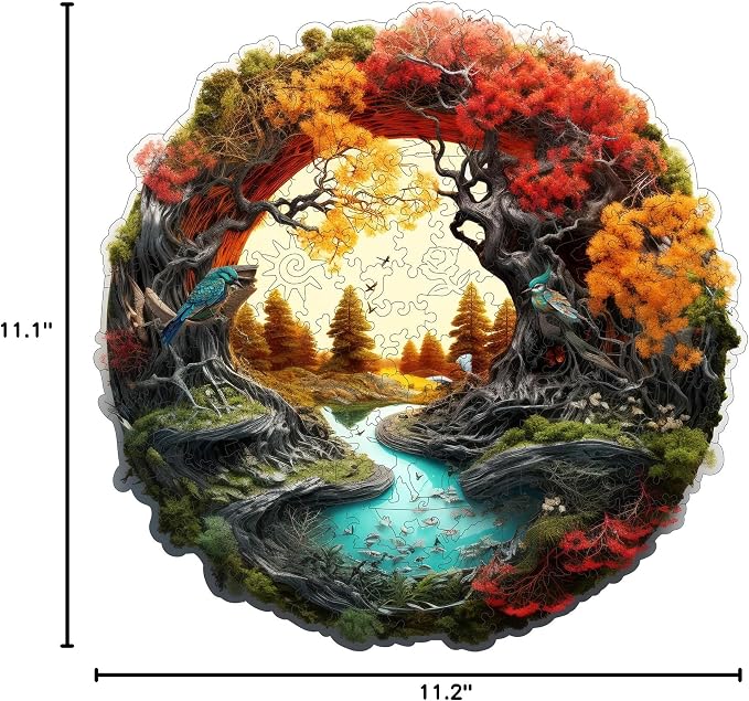 MEATRN Tree River 200 Pieces Wooden Puzzles for Adults - Autumn Landscape Jigsaw Puzzle with Colorful Trees and Flowing River, Family Night Fun, 11.2x11.1 in