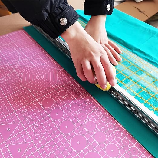 45mm Rotary Cutter and 24" L x 6" W Ruler Combo with Gridlines | Ideal Fabric Cutter for Quilting and Sewing Crafts | Comes with Two Replacement Blades
