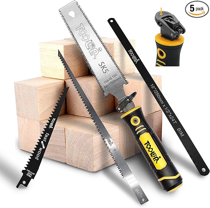 5-In-1 Multi Blades Hand Saw, 6 Inch(11T/16T) Double Edges Japanese Pull, DrywallSaw, HackSaw, Jab Saw, for Woodworking, Hard/Soft woods cutting, Metal, Blade Quick Change Mechanism.