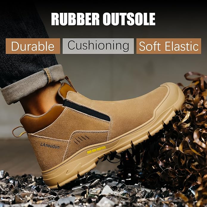 GLANOUDUN Welding Work Boots for Men Slip on Steel Toe Shoes for Men Indestructible Steel Toe Boots Welder Men's Working Shoes Fireproof Safety Footwear for Construction Men's Work & Safety Footwear