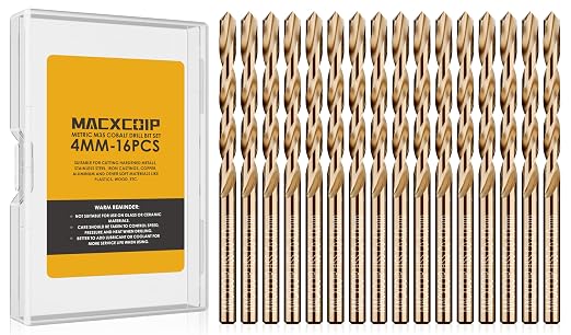 Metric 16Pcs M35 Cobalt Drill Bit Set, 4mm HSS Cobalt Jobber Drill Bits, for Hardened Metals, Stainless Steel, Cast Iron and Wooden Plastics