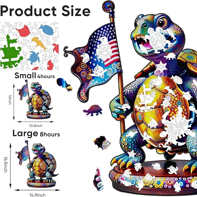 Bovearto Wooden Puzzles for Adults 500 piece, Unique Ocean Animal Shape | American Patriotic 4th of July Puzzles, Challenging Family Game Gift for Adults, Home Decor (15.6"x17.3")