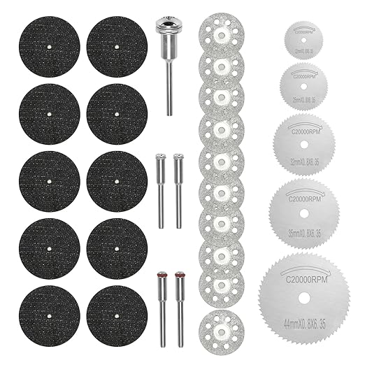 30pcs Cutting Wheel Set, Cutting Discs Compatible with Plastic for Rotary Tool, HSS Circular Saw Blades 5pcs, Resin Cutting Discs 10pcs Diamond Cutting Wheels 10pcs
