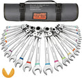 GRENPRO Ratchet Wrenches Set, 23PC Flex Head Ratcheting Wrench Set Metric and Standard & SAE, 6-18mm & 1/4" to 3/4" with Color Ring, CRV Open End Tool Organizer Pouch, Combination Ratchet Wrench Sets
