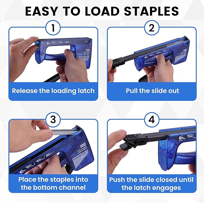HAUSHOF Light Duty Staple Gun, Upholstery Staple Gun with 800PCS JT21 Staples and Stapler Remover, Fits JT21 Staple of 1/4'', 5/16'' & 3/8'', Used for Wood, Classroom, Crafts, DIY (Blue Transparent)
