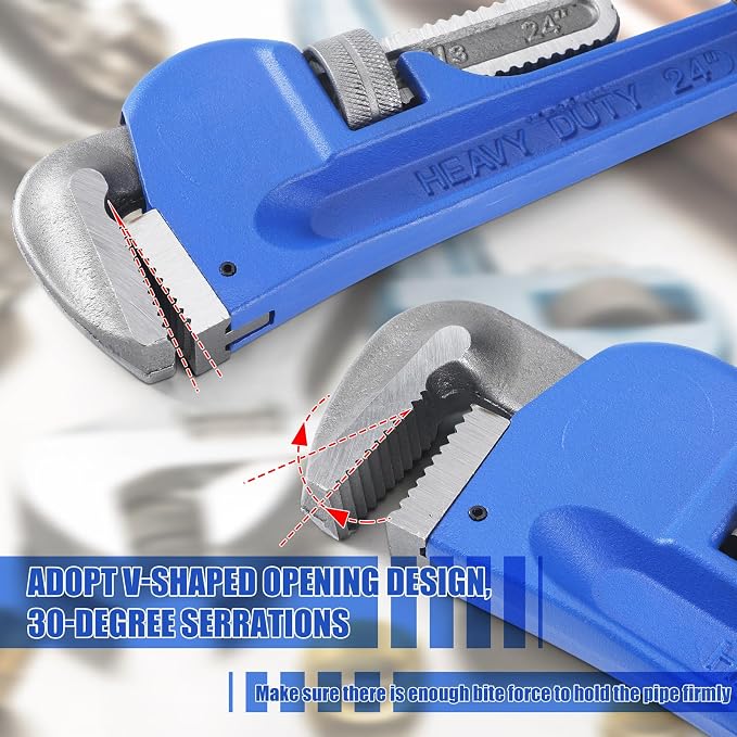 Gisafai 8" 10" 12" 14" 18" 24" Straight Heavy Duty Pipe Wrench Set Plumber Adjustable Water Alloy Steel Grip Plumber's Wrench Plumbing Tools, Blue