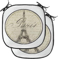 Lunarable Paris Chair Cushion Pads Set of 2, Vintage Wall Sign France Theme Famous Landmark Tourism Travel Destination, Anti-Slip Seat Padding for Kitchen & Patio, 16"x16", Khaki Black White