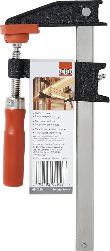 Bessey Clutch Style Bar Clamps - 6 In 600 lb - GSCC2.506 - Woodworking Clamps with Ergonomic Handle, Non-Marring Pads, Durable Cast-Iron Jaws & Serrated Rail for Carpentry & Cabinetry