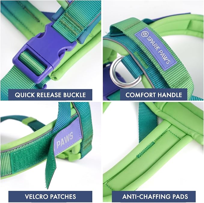 Spark Paws No Pull Front Clip Dog Harness - Easy On, Padded and Lightweight | Two Clips, On in Seconds, Chest Bearing, Australian Style, No Throat Pressure, for Small Medium and Large Breeds