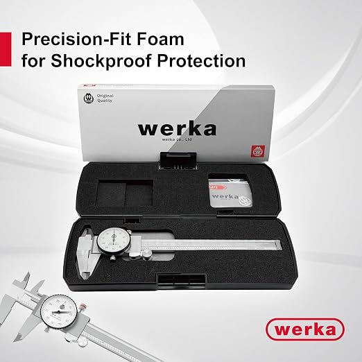 werka Dial Caliper 6 Inch, Shockproof Dial Caliper Measuring Tool with 0.001" Precision Micrometer Caliper with Custom Case, 4-Way Measurement, Stainless Steel