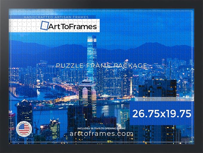 ArtToFrames Puzzle Frame for Buffalo Games 1000 Piece Jigsaw Puzzles, 26.75x19.75 Inch (68x50 cm), Soft Black Engineered Wood with Economy Acrylic, Ready to Hang Puzzle Display